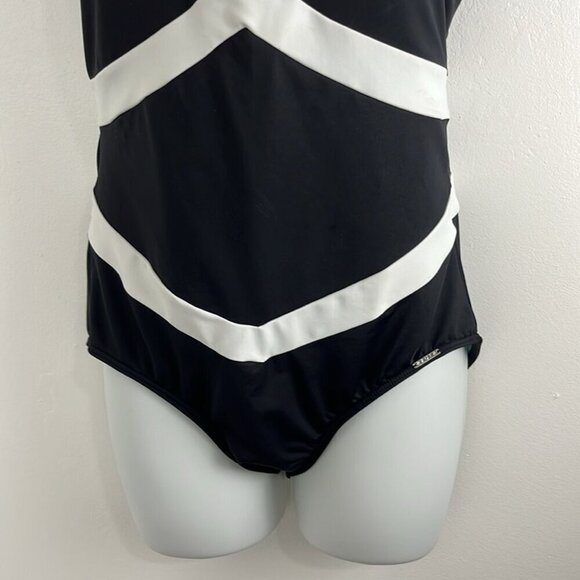 Azura Australia Black and White Striped One-Piece Suit with Mesh Neckline - Picture 2 of 13